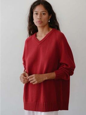 DONNI Cotton Cashmere V-Neck Sweater Rouge Red Size Large
